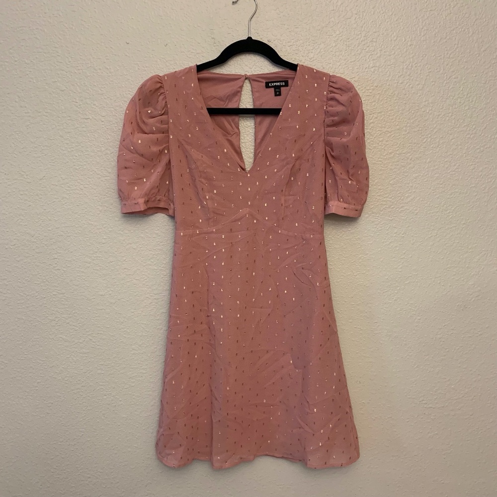 Metallic Clip Dot Puff Sleeve Fit And Flare Dress Size Small